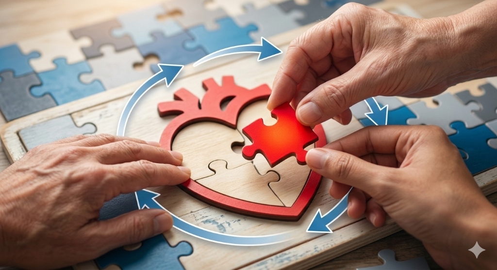 Icono Alineación de Piezas — Corazón-puzzle siendo encajado